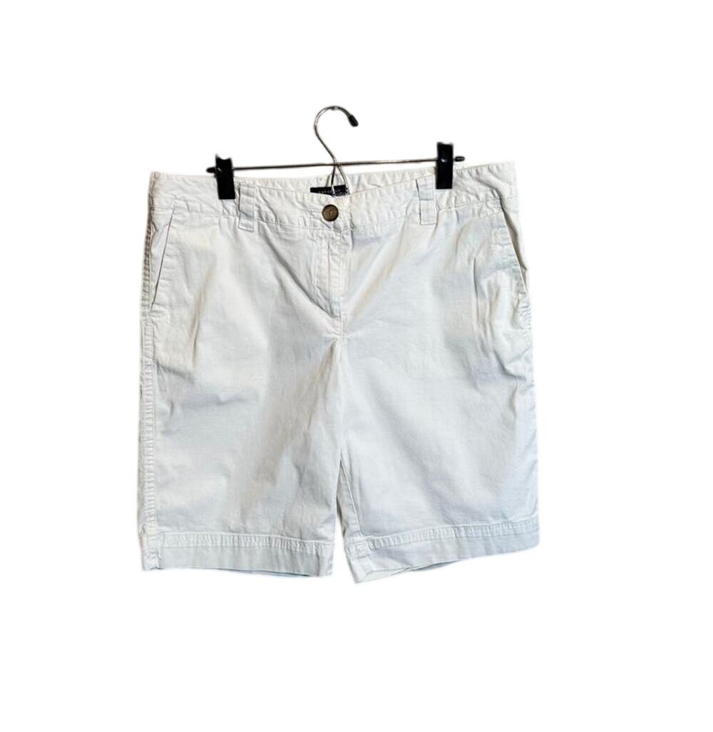 Lands' End womens shorts white cotton stretch & pockets 10 1/2" inseam Sz 14
